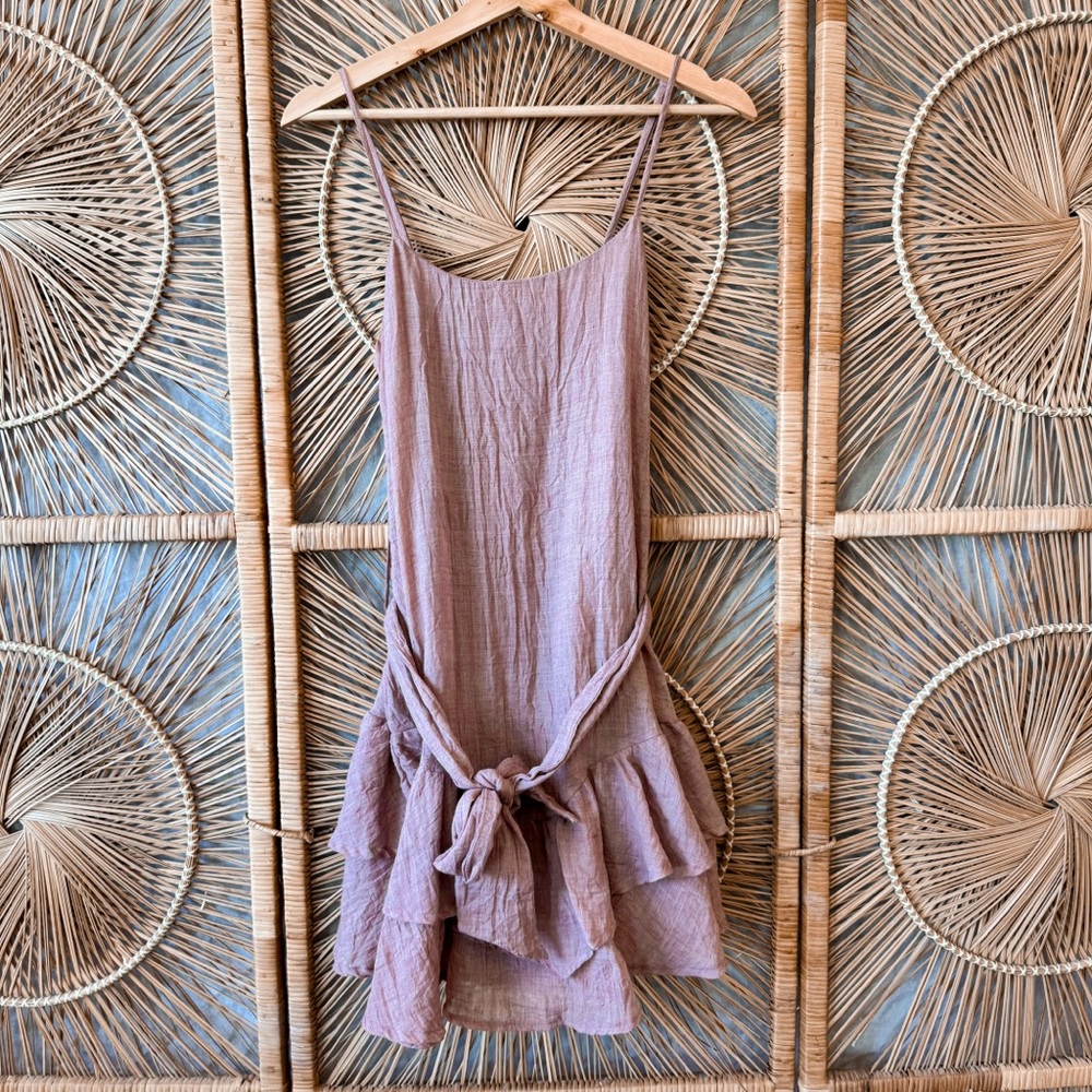 Here Comes The Sun Mauve Mini Dress with Tie Waist